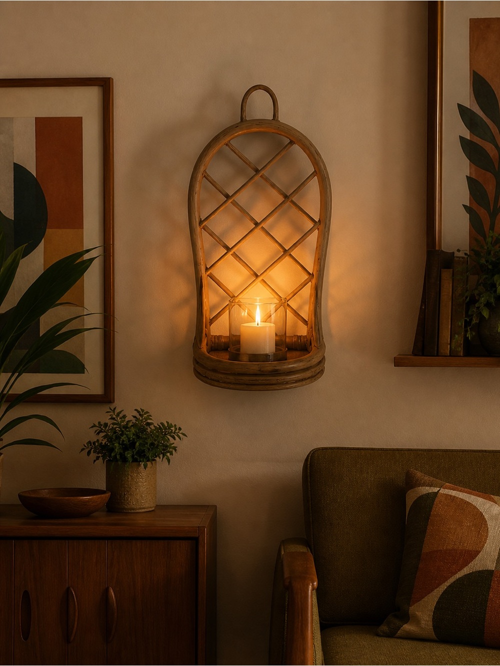 Rustic Woven Wall Sconce Candle Holder - Natural Wood